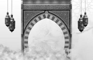 A black and white photo of a arch with the word love  .  a background for Ramadan. Social media posts .Muslim Holy Month Ramadan Kareem .Ramadan Mubarak beautiful greeting card