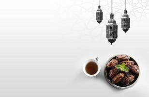 un cuenco de comida pasar con un taza de té en el lado .a antecedentes para Ramadán. social medios de comunicación publicaciones .musulmán santo mes Ramadán kareem .ramadan Mubarak hermosa saludo tarjeta foto