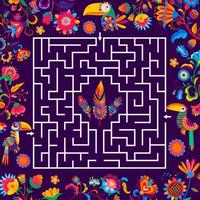 Labyrinth maze game, help toucan to find feather vector