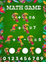 Math game worksheet, Mexican and Brazilian toucans vector