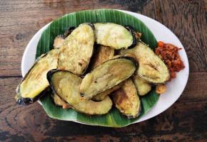 Fried eggplant with sambal, Indonesian traditional food photo