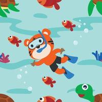 Seamless pattern texture with little monkey and bear are swim in  underwater. For fabric textile, nursery, baby clothes, background, textile, wrapping paper and other decoration. vector