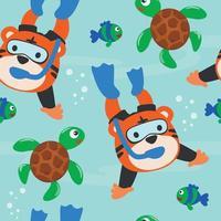 Seamless pattern texture with little monkey and bear are swim in  underwater. For fabric textile, nursery, baby clothes, background, textile, wrapping paper and other decoration. vector