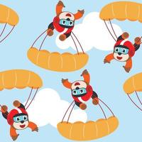 Seamless pattern vector with skydiver tiger, parachute and planes. Design concept for kids textile print, nursery wallpaper, wrapping paper. Cute funny background.