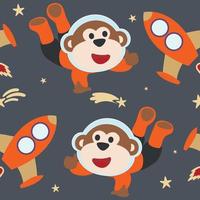 Seamless pattern cute astronaut  animal in space with cartoon style. space rockets, planets, stars. Creative vector childish background for fabric, textile, nursery wallpaper, card, poster.