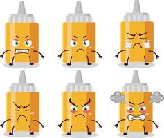 Mayonnaise bottle cartoon character with various angry expressions vector