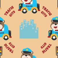 Vector seamless pattern with police patrol animal cartoon. Creative vector childish background for fabric, textile, nursery wallpaper, poster brochure Vector illustration background