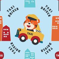 Vector seamless pattern with Animal taxi driver cartoon. Creative vector childish background for fabric, textile, nursery wallpaper, poster brochure Vector illustration