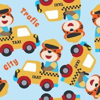 Vector seamless pattern with Animal taxi driver cartoon. Creative vector childish background for fabric, textile, nursery wallpaper, poster brochure Vector illustration