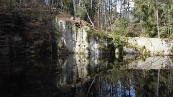 Springtime view of an old flooded quarry near the town of Lipnice nad Sazavou, Czech Republic video