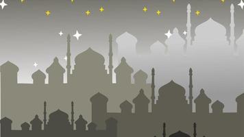 Islamic animation with mosque silhouette gradation, ramadan kareem video, eid mubarak celebration video