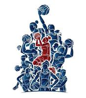 Silhouette Team Basketball Women Players Action vector