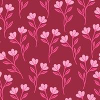 Seamless pattern with pink flowers on a red background vector illustration