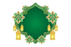 Islamic ornament template for background, banner, poster, cover design, envelope, social media feed. Ramadan Kareem and eid mubarak 2023 concept, green background, muslim lantern, pattern vector
