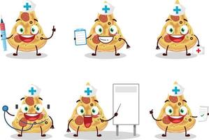 Doctor profession emoticon with slice of pizza cartoon character vector