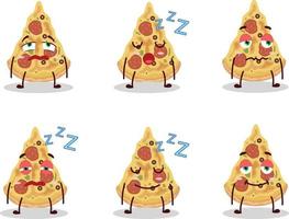 Cartoon character of slice of pizza with sleepy expression vector