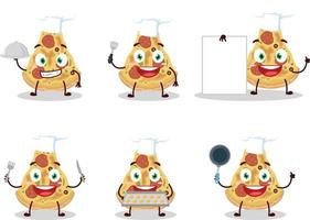 Cartoon character of slice of pizza with various chef emoticons vector