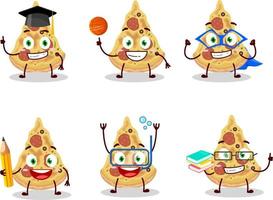 School student of slice of pizza cartoon character with various expressions vector