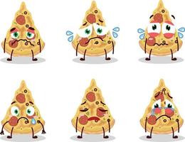 rebanada de Pizza dibujos animados personaje con triste expresión vector