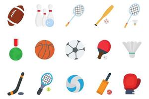 deporte conjunto icono ilustración. plano icono estilo. fútbol, baloncesto, vóleibol, mesa tenis, americano fútbol, bolos, tenis, béisbol y otros. sencillo vector diseño editable