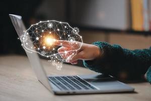 Artificial Intelligence. man using technology smart robot AI, artificial intelligence by enter command prompt for generates something, Futuristic technology transformation. photo