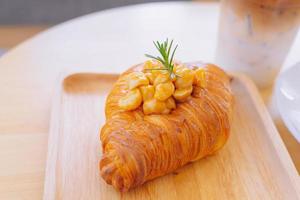 Croissant Bakery homemade on the table breakfast tray with gold and crispy photo