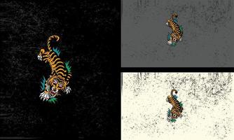 Tigre con césped vector ilustración mascota diseño