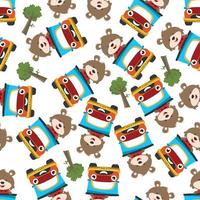 Seamless pattern of cute little animal driving a car go to forest funny animal cartoon,vector illustration. Vector illustration. T-Shirt Design for children. Design elements for kids.