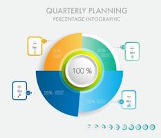 quarterly planning Percentage circle chart for projects milestone template for presentation to help you easily identify which stage of project is currently Diagram with 4 quarter options, steps, parts vector