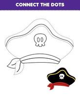 Education game for children connect the dots and coloring practice with cute cartoon hat printable pirate worksheet vector