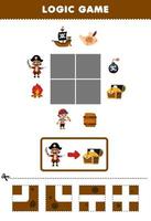 Education game for children logic puzzle build the road for captain move to treasure chest printable pirate worksheet vector