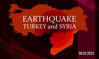 Turkey and Syria earthquake banner with red grunge elements. Vector Illustration of the map of Turkey with epicenter of the earthquake.