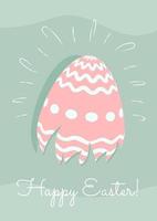 Easter holiday greeting with decorated pink egg in the grass, Christianity traditional Holiday invitation, poster, celebration card. vector