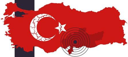 Turkey and Syria earthquake banner with earthquake red area. Vector Illustration of the map of Turkey with the place of the earthquake.