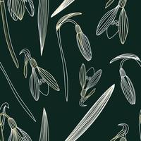 snowdrops flowers and leaves. hand-drawn seamless pattern. for fabric, clothing, background, design, wrapping paper vector