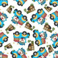 Seamless pattern of cute little animal driving a car go to forest funny animal cartoon,vector illustration. Vector illustration. T-Shirt Design for children. Design elements for kids.