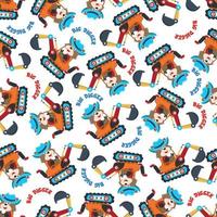 Seamless pattern of Cute little animal on a red excavator. Can be used for t-shirt print, kids wear fashion design, print for t-shirts, baby clothes, poster. and other decoration. vector