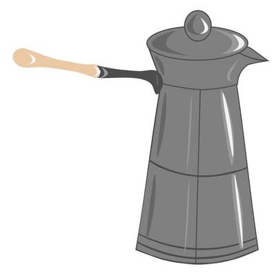 Coffee set. a cup and a coffee pot with sugar and a spoon on a saucer. Coffee shop illustration banner poster business card.