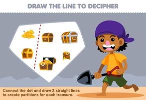 Education game for children help boy draw the lines to separate the treasure printable pirate worksheet vector