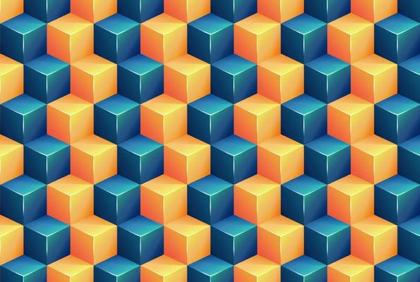 Square pattern background with blue and orange color 3d vectors