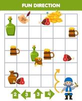 Education game for children fun direction help old man move according to the numbers on the arrows printable pirate worksheet vector