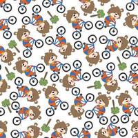 Seamless pattern of happy little fox ride a bicycle, Trendy Creative vector childish background for fabric, textile, nursery wallpaper, poster, card, brochure. and other decoration.