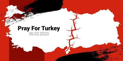 Turquía terremoto rojo y blanco bandera con grunge elementos. vector ilustración de el mapa de Turquía con el grieta de el terremoto.