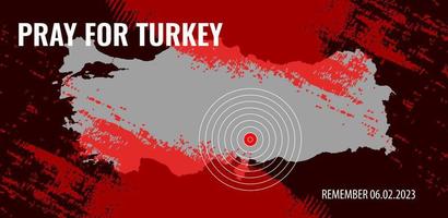 Turquía terremoto bandera con grunge elementos. vector ilustración de el mapa de Turquía con redondo símbolo de epicentro de el terremoto.