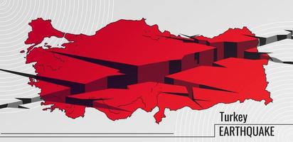 Turquía y Siria terremoto bandera con rojo mapa y tierra grieta. vector ilustración de el mapa de Turquía con epicentro de el terremoto.