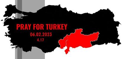 Turkey and Syria earthquake banner with earthquake red area. Vector Illustration of the map of Turkey with the place of the earthquake.