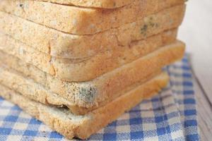 stack of bread with mildew. Spoiled products photo