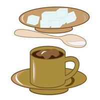 café colocar. té con limón taza y café maceta con azúcar y un cuchara en un platillo. café tienda ilustración bandera póster negocio tarjeta. vector