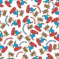 Seamless pattern vector of cute little fox on skate board, For fabric textile, nursery, baby clothes, background, textile, wrapping paper and other decoration.