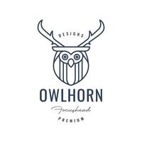 horned owl head animal bird nocturnal line art minimal logo design vector